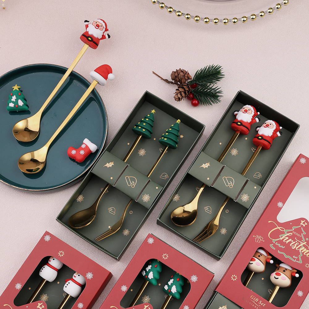 【11/4~12/31聖誕商品B2B優惠】家居生活雜貨舖 聖誕矽膠公仔叉勺禮盒組 (2入) 雪人+小樹