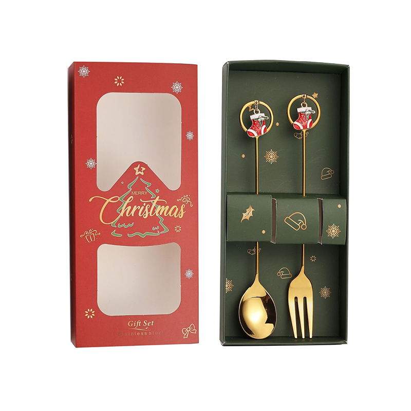 【11/4~12/31聖誕商品B2B優惠】家居生活雜貨舖 聖誕圓環吊墜叉勺禮盒組 (2入) 圓形-聖誕襪