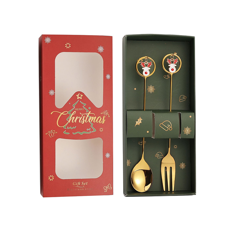 【11/4~12/31聖誕商品B2B優惠】家居生活雜貨舖 聖誕圓環吊墜叉勺禮盒組 (2入) 圓形-麋鹿