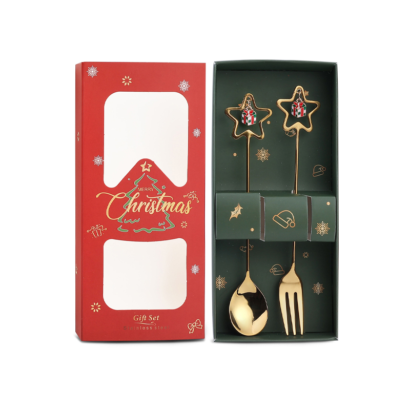 【11/4~12/31聖誕商品B2B優惠】家居生活雜貨舖 聖誕圓環吊墜叉勺禮盒組 (2入) 星形-禮物