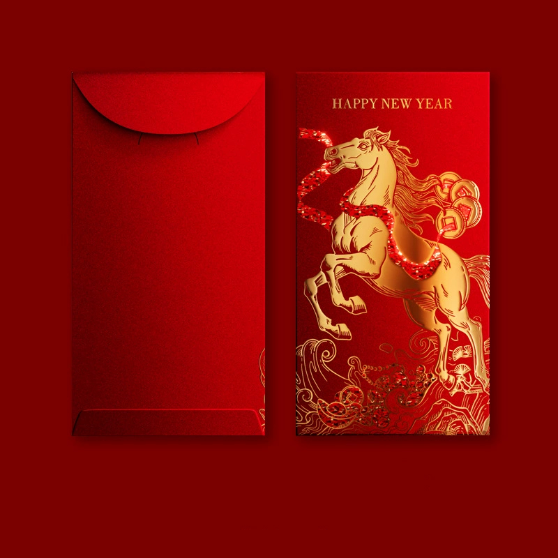 【11/4~12/31聖誕商品B2B優惠】卡片提袋包材館 雙色燙金馬年紅包袋 (一組6入) 駿納千祥-紅色