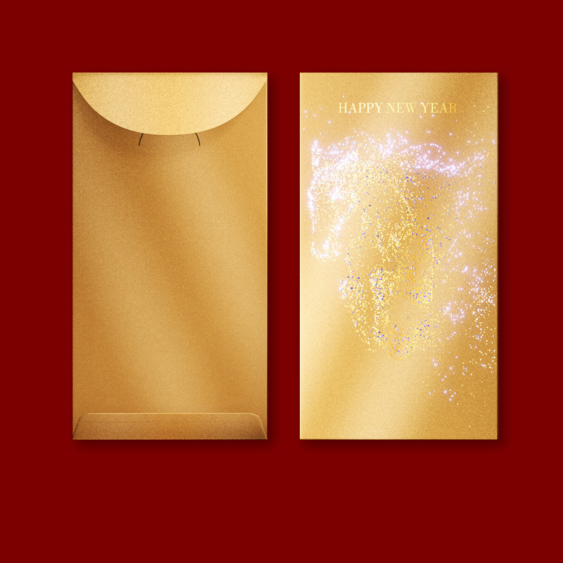 【11/4~12/31聖誕商品B2B優惠】卡片提袋包材館 雙色燙金馬年紅包袋 (一組6入) 粼光駿影-金色