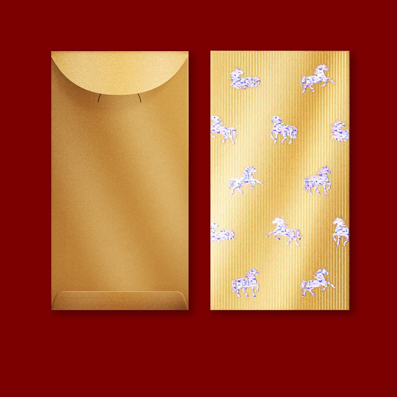 【11/4~12/31聖誕商品B2B優惠】卡片提袋包材館 雙色燙金馬年紅包袋 (一組6入) 馬到財來-金色
