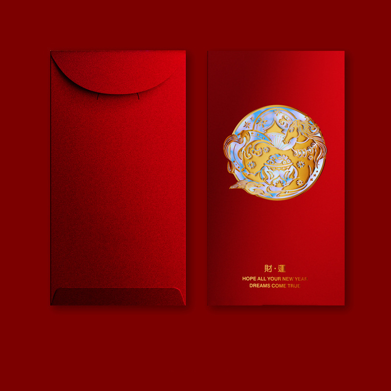 【11/4~12/31聖誕商品B2B優惠】卡片提袋包材館 雙色燙金馬年紅包袋 (一組6入) 金馳財運