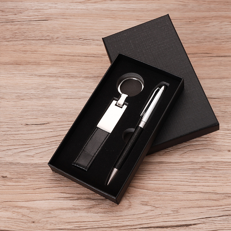 【11/3~12/31冬季85折優惠】創意小物館 鑰匙圈皮套筆商務禮盒 黑色