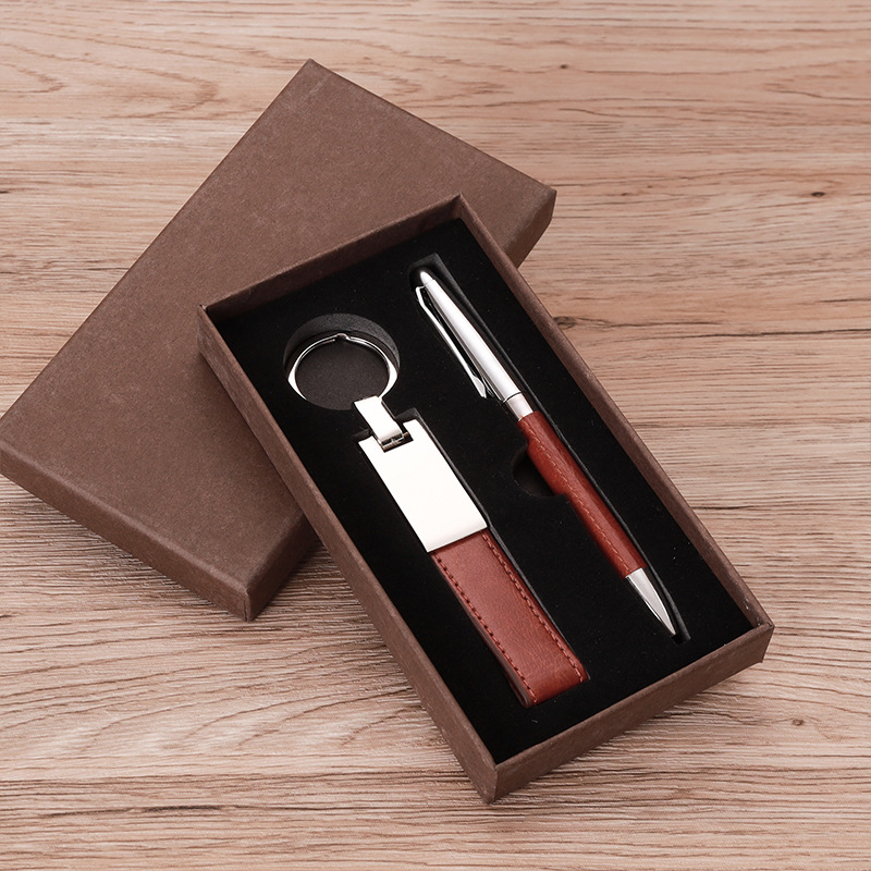 【11/3~12/31冬季85折優惠】創意小物館 鑰匙圈皮套筆商務禮盒 黑色