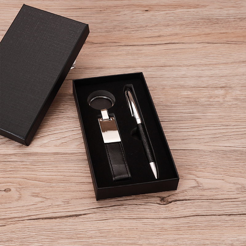 【11/3~12/31冬季85折優惠】創意小物館 鑰匙圈皮套筆商務禮盒 棕色