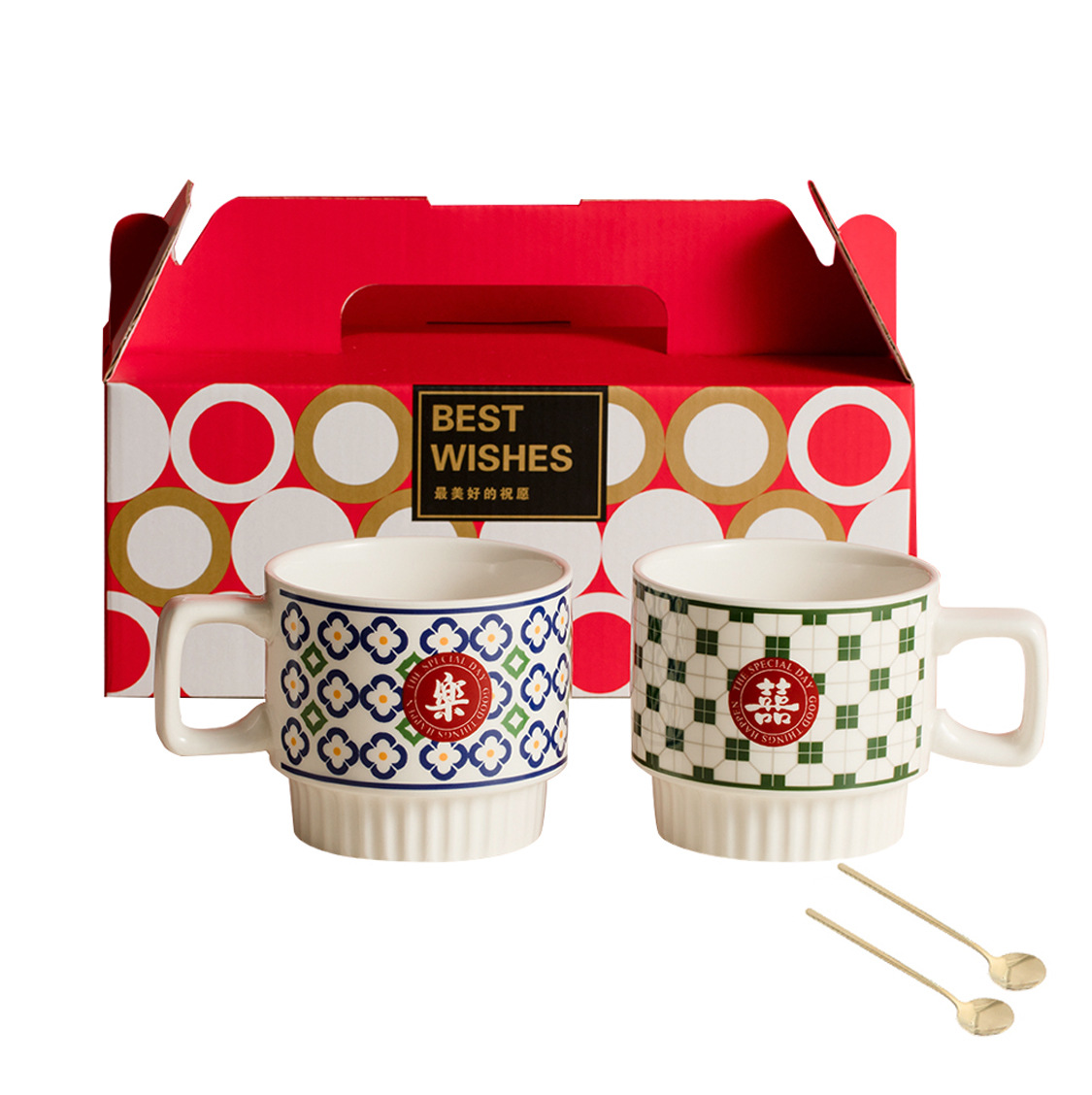 【11/3~12/31冬季85折優惠】家居生活雜貨舖 囍樂復古印花對杯禮盒