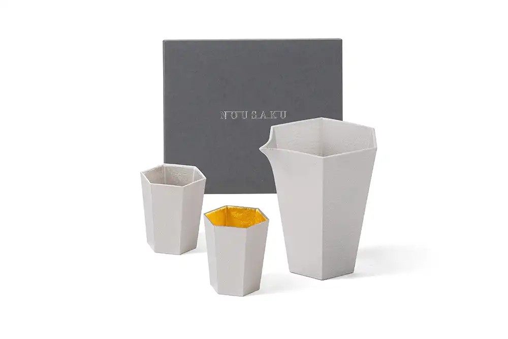 能作 NOUSAKU 六角酒器組(六角片口盅+純錫・金箔對杯)