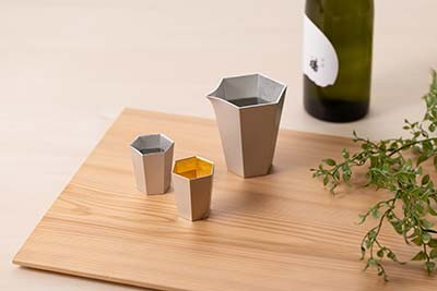 能作 NOUSAKU 六角酒器組(六角片口盅+純錫・金箔對杯)