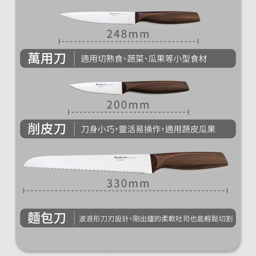 德國 Buderus 原生態系列/ 磁吸廚刀六件組-年輪款