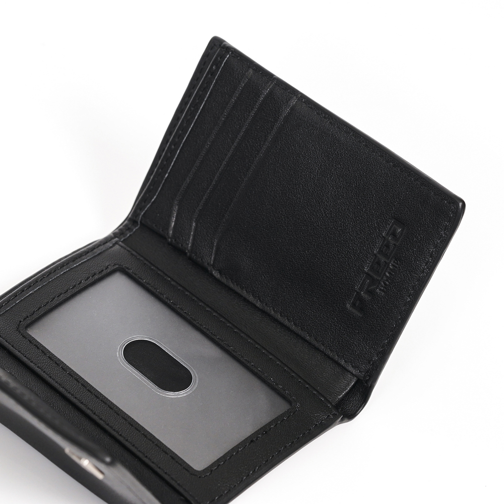 【FREED】紳士極潤頭層納帕(Nappa) 真皮三折短夾 - 黑色