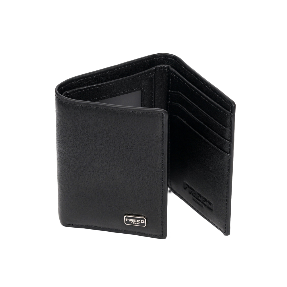 【FREED】紳士極潤頭層納帕(Nappa) 真皮三折短夾 - 黑色