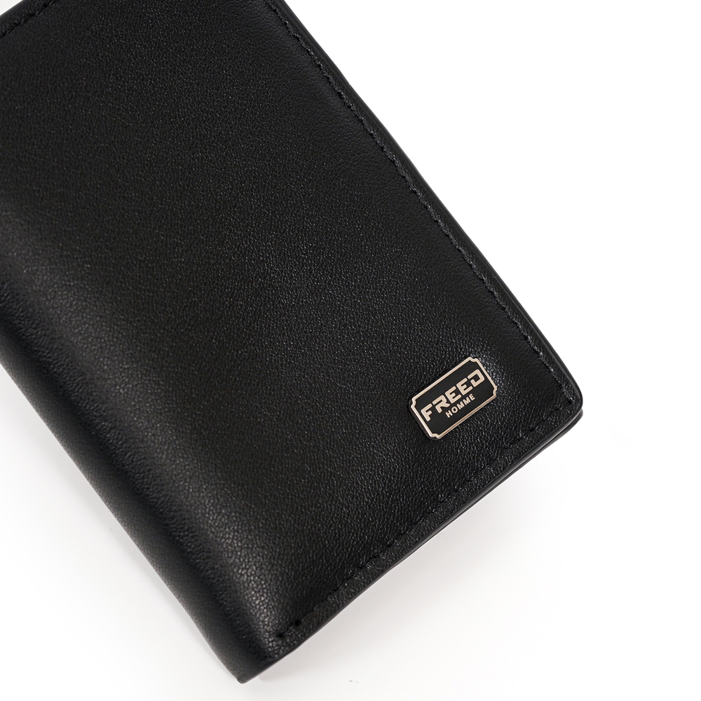 【FREED】紳士極潤頭層納帕(Nappa) 真皮三折短夾 - 黑色