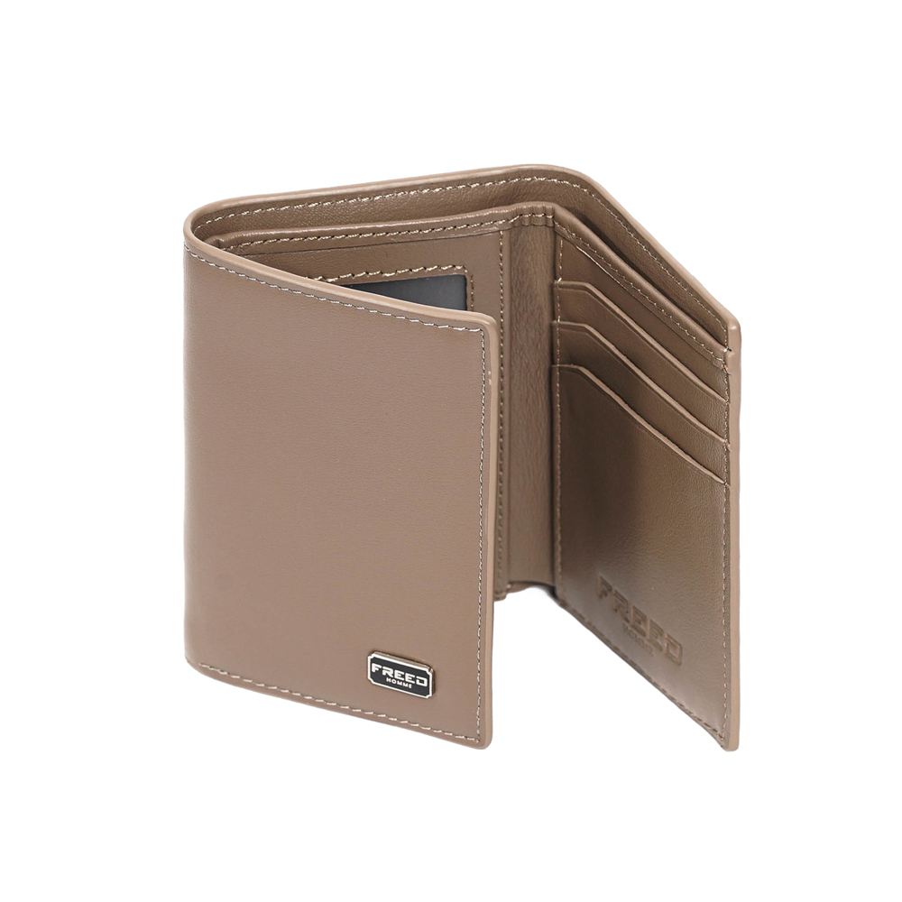 【FREED】紳士極潤頭層納帕(Nappa) 真皮三折短夾 - 沙丘棕
