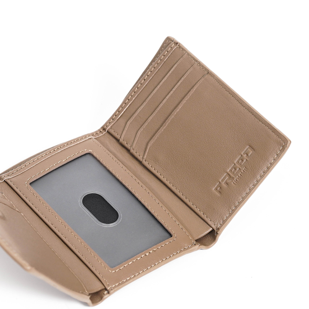 【FREED】紳士極潤頭層納帕(Nappa) 真皮三折短夾 - 沙丘棕