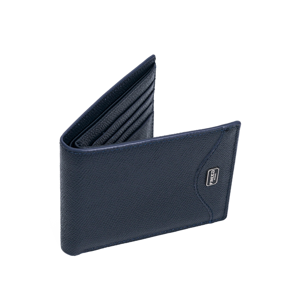 【FREED】經典 Epsom 粒面真皮短夾 - 海軍藍