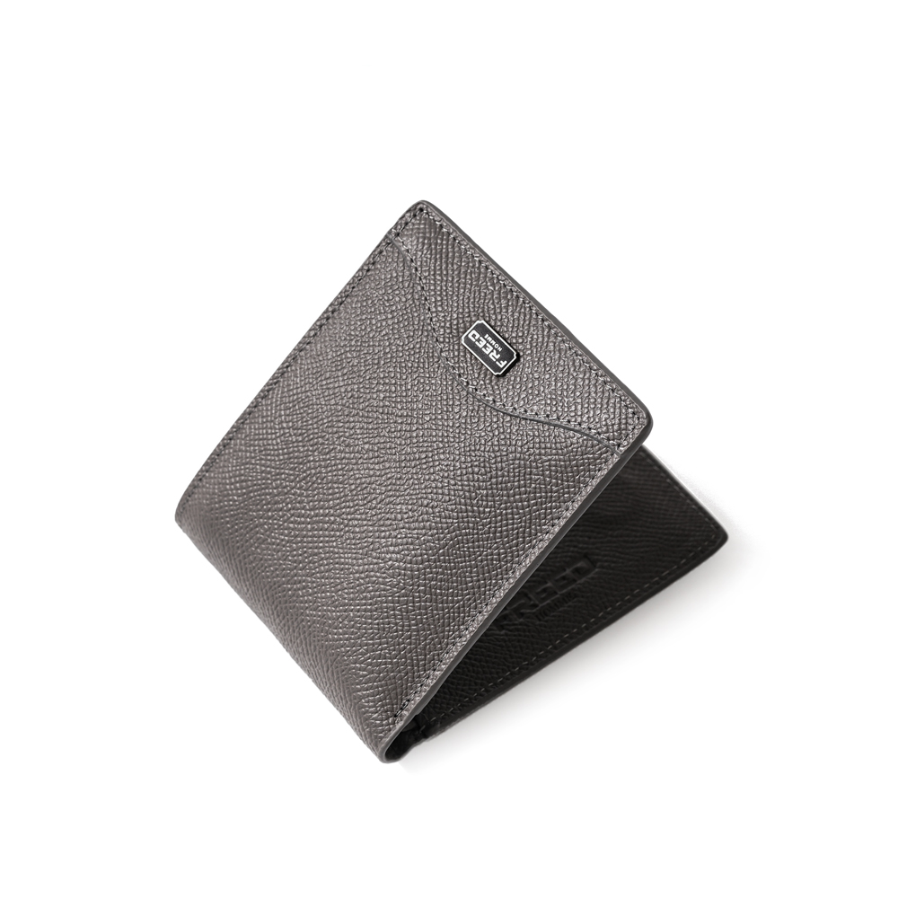 【FREED】經典 Epsom 粒面真皮短夾 - 鉑金灰