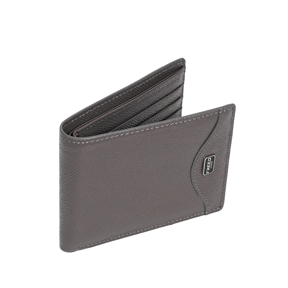 【FREED】經典 Epsom 粒面真皮短夾 - 鉑金灰