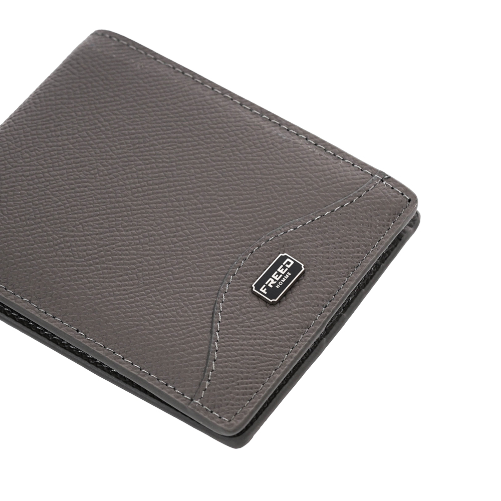 【FREED】經典 Epsom 粒面真皮短夾 - 鉑金灰