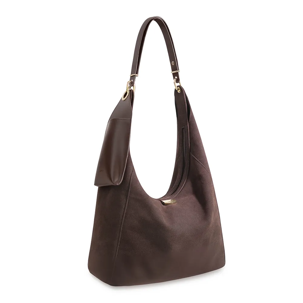 ADOLE 【伸縮兩用】Wàndering 單肩麂皮含內袋斜背包/可可(贈可拆式手機掛袋)