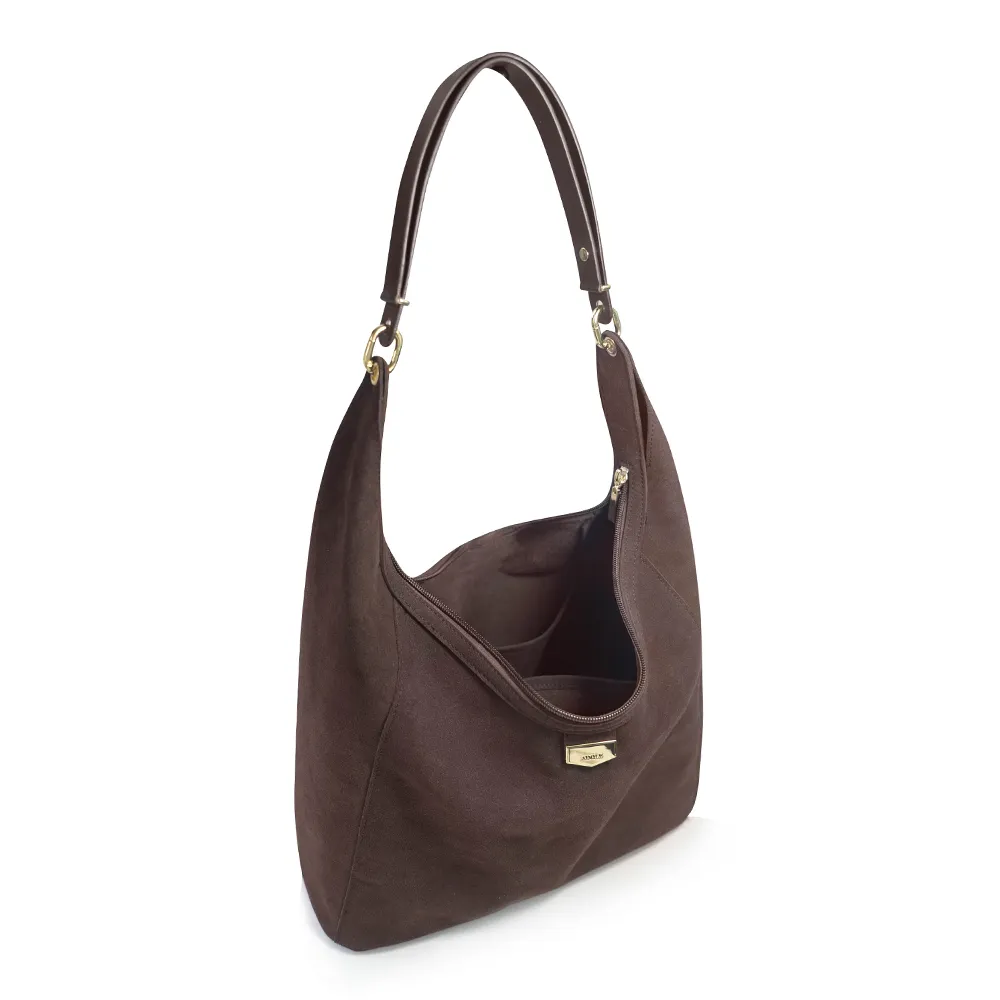 ADOLE 【伸縮兩用】Wàndering 單肩麂皮含內袋斜背包/可可(贈可拆式手機掛袋)