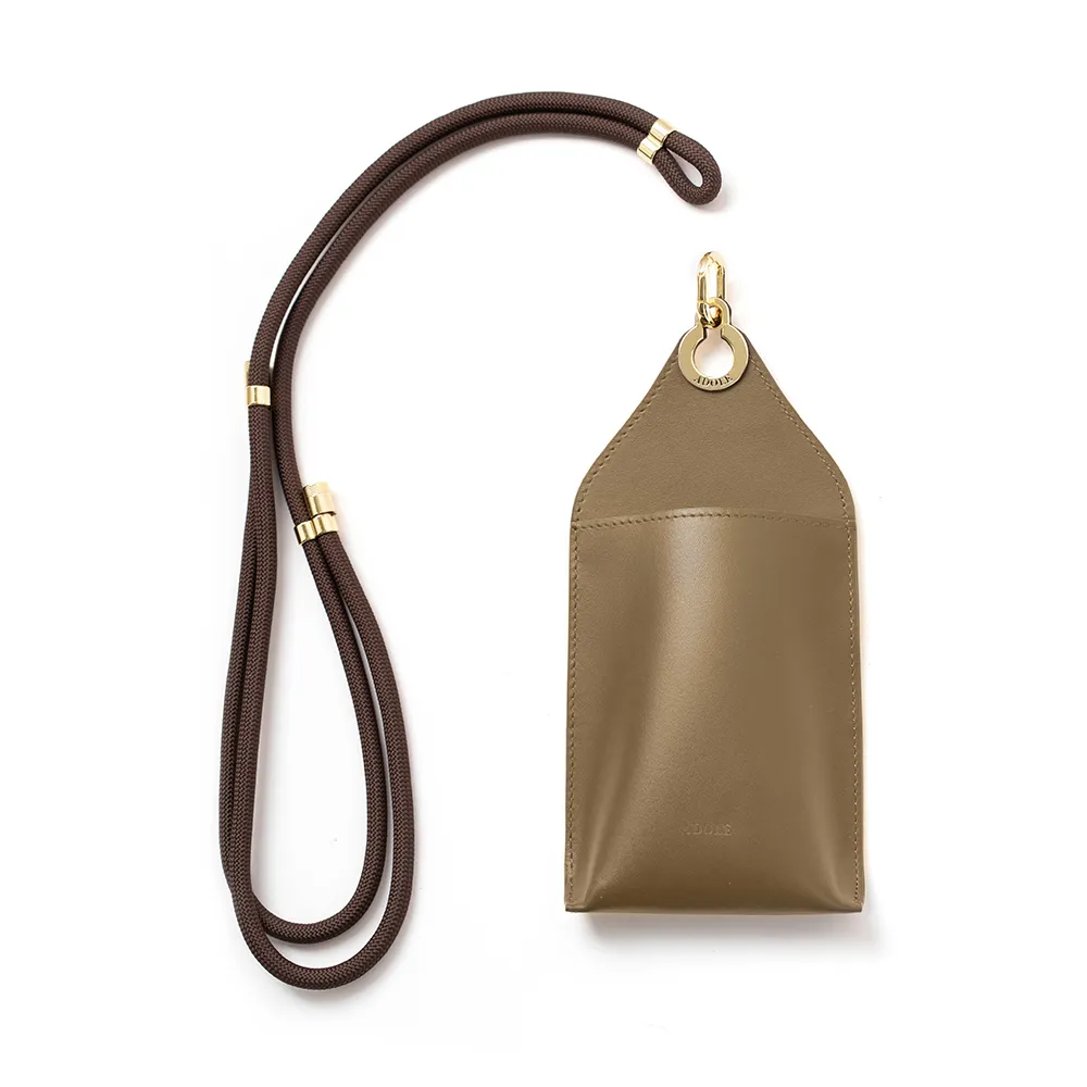 ADOLE 可拆式真皮手機掛袋 摩卡(袋身摩卡＋掛繩可可)