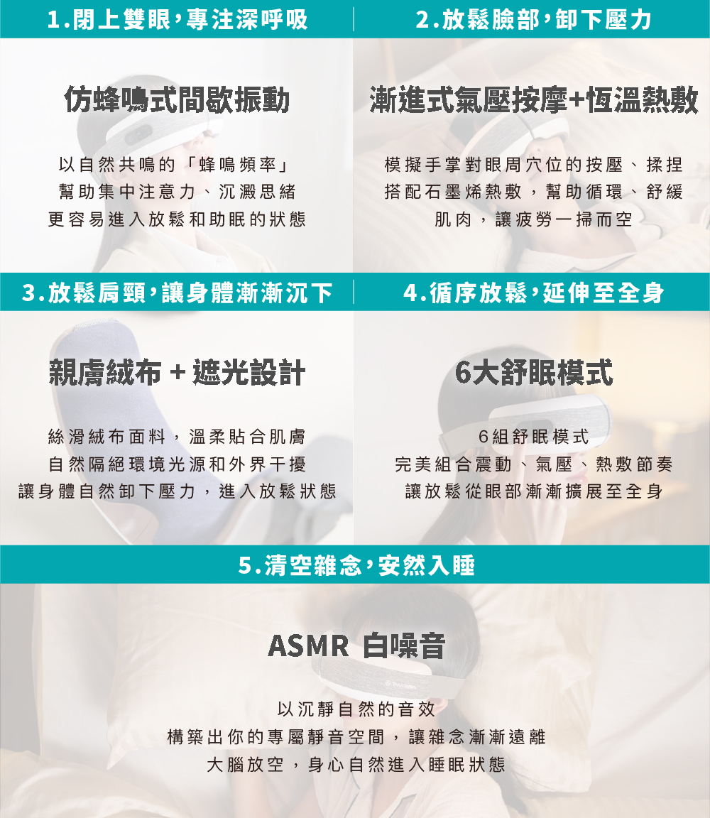 TAKASIMA 高島 眠眠兵 按摩眼罩 M-2209A 灰霧亮白