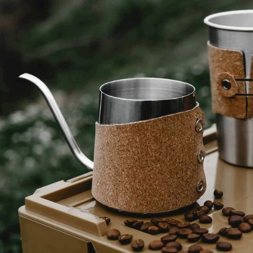 創意小物館 手沖咖啡復古套裝禮盒 軟木四件套【手沖壺+咖啡杯+研磨機+軟木包】